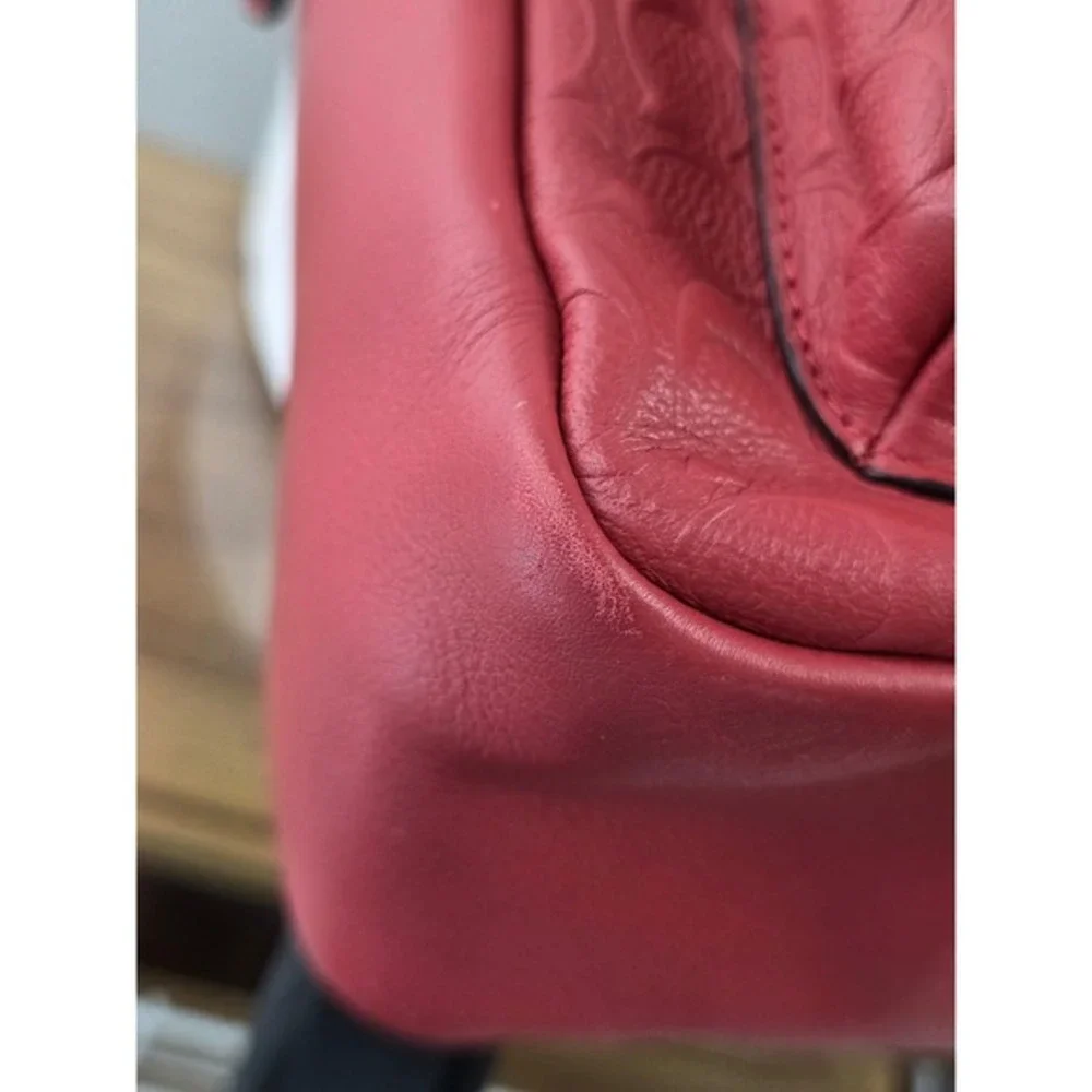 Coach Charlie Medium Backpack Red Embossed Signature C Pebble Leather F49499 Bag